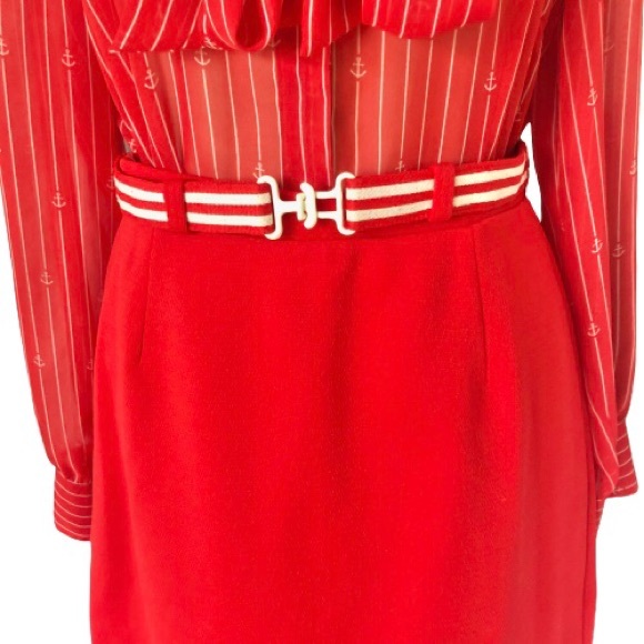 Vintage 70s Red Belted A-Line ILGWU USA Made Midi Skirt - Picture 2 of 14